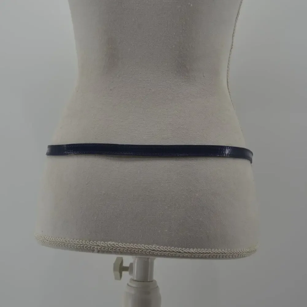 Navy Blue Skinny Dress Belt Faux Leather Minimalist Large